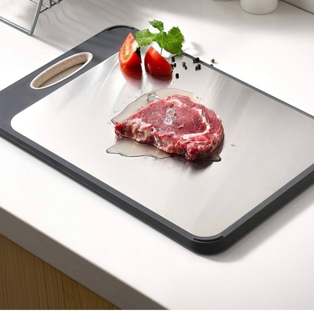 Double-Sided Cutting Board – Large 16”×11” Stainless Steel & Wheat Straw…